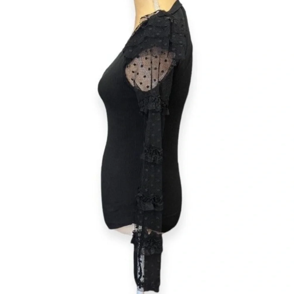 Free People Kiss Kiss Ribbed Long Sleeve Lace Tiered